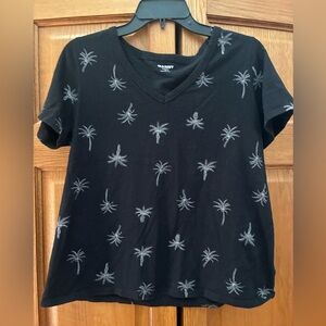 Old Navy Black Palm Print Short Sleeve Tee